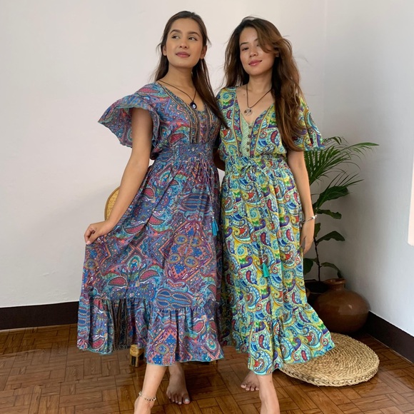 Paisley Print Half Butterfly Sleeves Midi Dress - Picture 4 of 14